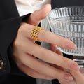 Gold Openwork Mesh Lattice Ring Clear Crystal Accents view 4