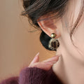 Brown Leopard Flocked Ball Double Sided Stud Earrings view 2