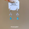 Blue Teardrop and Crystal Crescent Huggie Earrings view 2