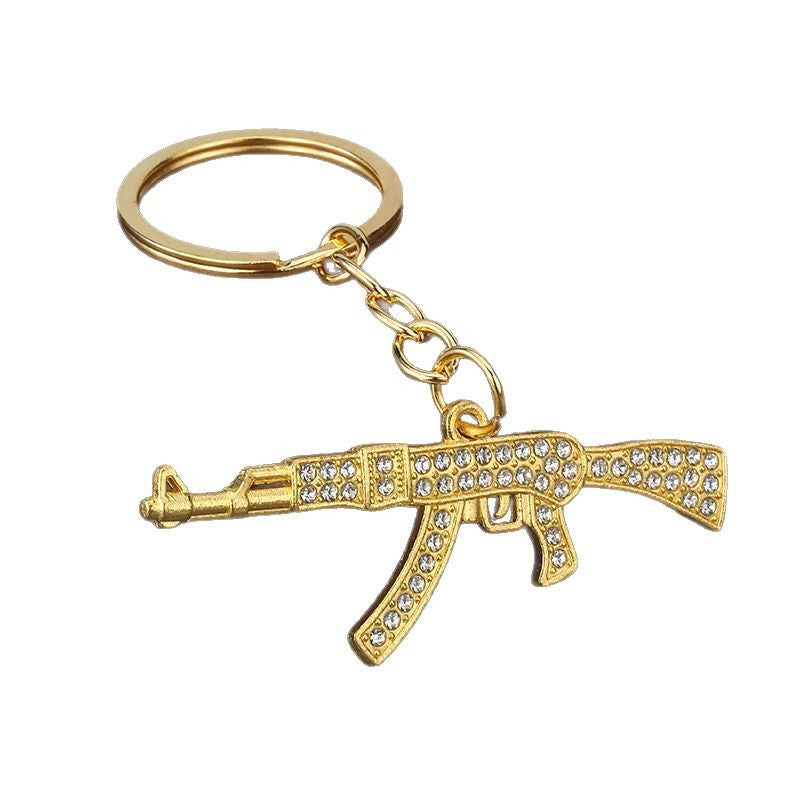 Punk Rhinestone AK Rifle Zinc Alloy Keychain Pendant Gift