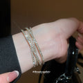 Gold Multi Layer Cross Open Bracelet Pave Zircon Cuff view 4