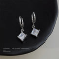Silver Double Layer Hoop Square Zircon Drop Earrings Pair view 3
