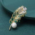 Crystal Feather With Pearl Brooch With Polished Metal And Sculpted Decorative Details view 1