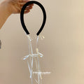 Black Headband With Multiple White Satin Bow And Chain Tassels view 4