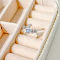 Silver Blue Cat Eye Look Heart Adjustable Open Ring view 1