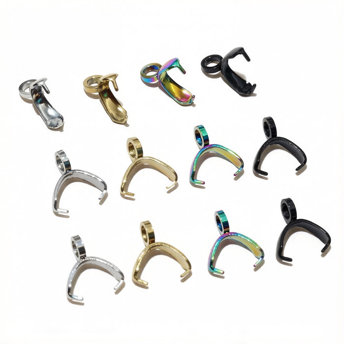 Stainless Steel Pinch Pendant Bails in Four Metallic Finishes