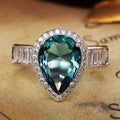 Aqua Pear-Shaped Solitaire Baguette-Side Ring Silver Tone view 3
