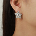 Textured Star Stud Earrings Raised Center Gold Steel view 6
