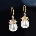 Pearl Drop Earrings With Crystal Floral Caps in Two Finishes view 4