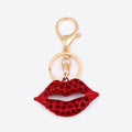 Red Rhinestone Lips Keychain Gold Clasp Open Mouth Charm view 3