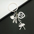 Antique Silver Ballerina Dress Shoe and Heart Charm Keychain view 1