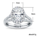 Silver Oval Halo Clear CZ Split Shank Pave Band Ring view 5