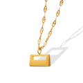 Gold Rectangular Lock Pendant Necklace Twisted Link Chain view 5