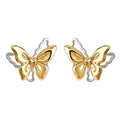 Gold Dual Layer Butterfly Stud Earrings White Outline Wings view 5