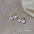 Gold Cherry Stud Earrings White Glitter Orbs CZ Leaves view 2
