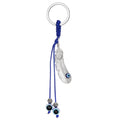 Silver Tone Feather and Blue Evil Eye Split Ring Keychain view 1