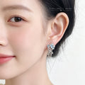 Silver-Tone Flower Bouquet Bow Stud Earrings Blue Enamel view 2