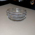 Wide Multirow Round Crystal Open Cuff In Gold Or Silver Tone view 6