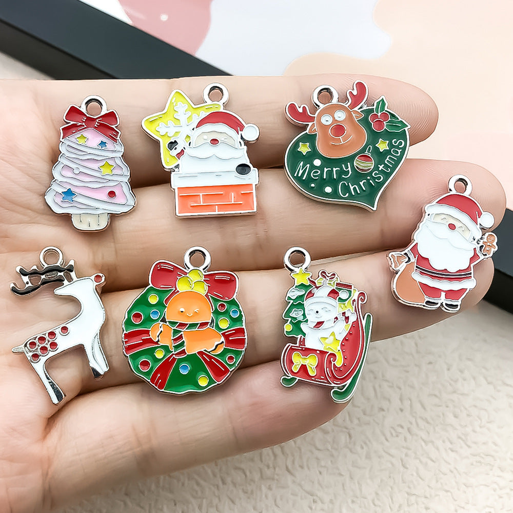 White K Enamel Zinc Alloy Christmas Tree Santa Snowman Bell Reindeer Charm Pendant for Bracelets