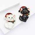Santa Hat Cat Enamel Brooch With Holly in White or Black view 2