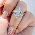 Silver Tone Marquise CZ Three Piece Stack Finger Ring Set view 2