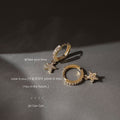 Gold Pave Huggie Hoop Earrings Clear Zircon Star Dangle view 2