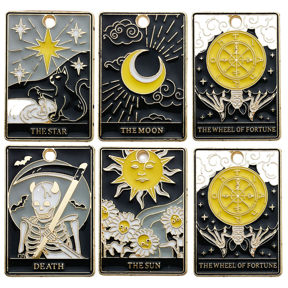 Black Zinc Alloy Sun Tarot Card Charm Pendant for Halloween Necklace Keychain DIY