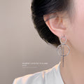 Silver-Tone Double Circle Bar Geometric Drop Earrings Pair view 2