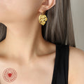Matte Gold Monstera Leaf Hook Drop Earrings Metal Pair view 3