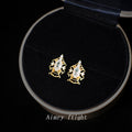 Gold Openwork Crown Marquise Crystal Stud Earrings Pair view 3