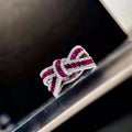 Ribbon Bow Pave Ring In Blue And Magenta Stone Options view 1