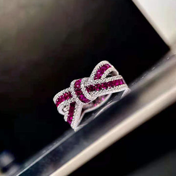 Ribbon Bow Pave Ring In Blue And Magenta Stone Options