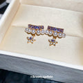 Purple Crystal and Pearl Fringe Star Ear Clip Pair view 4