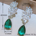 Green Teardrop Crystal Floral Cluster Drop Earrings view 5
