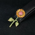 Green Gold Tone Sunflower Crystal Metal Brooch Pin view 5