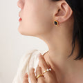 Square Tiger Eye Cat Eye Stud Earrings Gold Steel Frames view 11