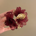Burgundy And Blush Chiffon Flower Statement Stud Earrings view 3