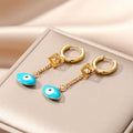 Gold Huggie Evil Eye Chain Drop Earrings 6 Color Styles view 3