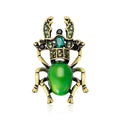 Antique Gold Beetle Brooch Enamel Body Rhinestone Pin view 2