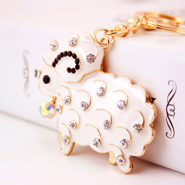 Rhinestone Sheep Animal Keychain Zinc Alloy Purse Bag Charm