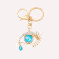 Blue Rhinestone Eye Tear Keychain Gold Tone Metal Hardware view 5