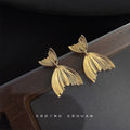 Gold Double Fish Tail Mermaid Fluted Drop Stud Earrings view 4