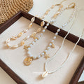 Layered Shell Pearl and Starfish Pendant Necklace Set view 4