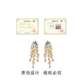 Gold Blue Zircon Flower Cascade Tassel Drop Earrings Pair view 3