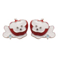 Red Apple and White Dog Enamel Character Stud Earrings view 5