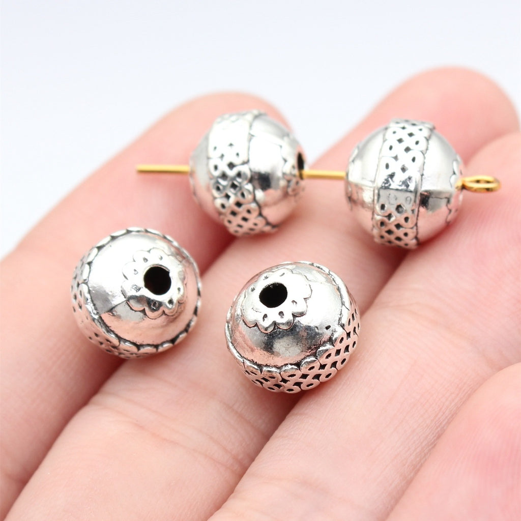 11x11x10mm 3.7g Antique Silver Zinc Alloy Spherical Pattern Spacer Beads for DIY Bracelet Jewelry Making