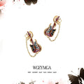 Gold Tone Multicolor Butterfly Guitar And Chain Stud Earrings view 1