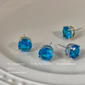Large Aqua Blue Round Crystal Stud Earrings Two Finishes view 2