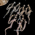 Crystal Crescent Drop Earrings with Star and Chain Tassels view 2