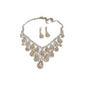 Layered Teardrop Crystal Necklace And Earring Set In Green Or Champagne view 5